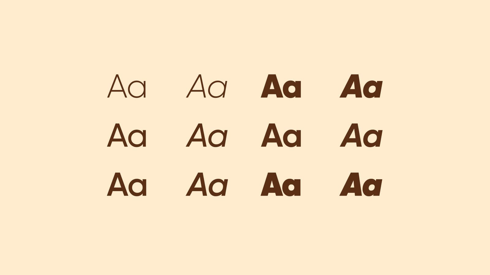 Type weight and style grid in cocoa on cream