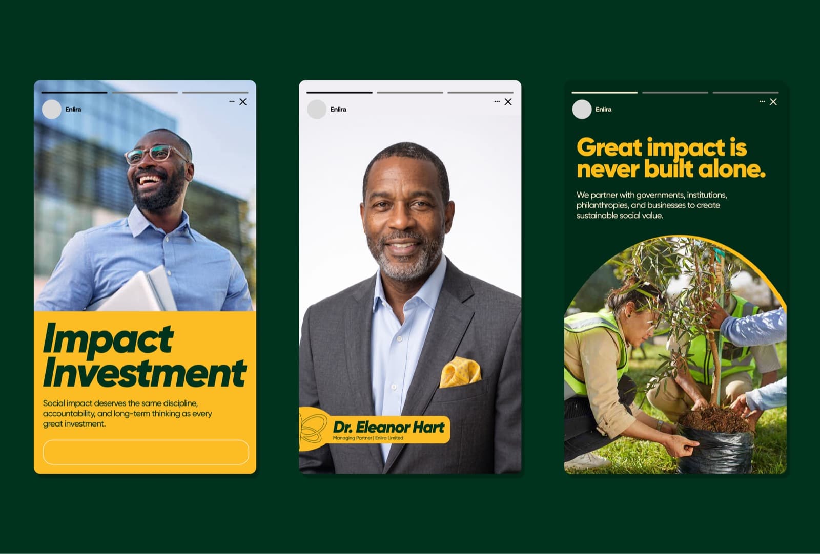 Social campaign posts: Impact Investment, and Great impact is never built alone